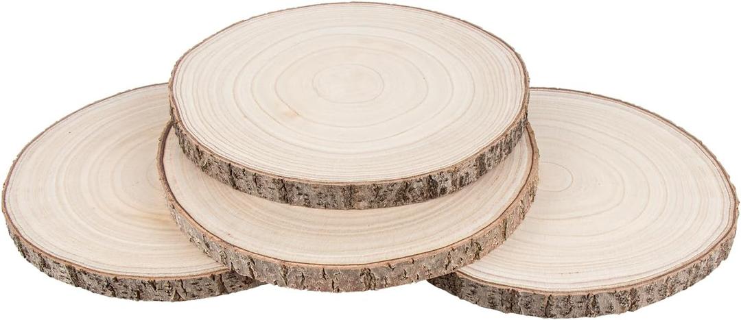Maputune 4 Pcs 10-11 inches Large Unfinished Wood Slices for Centerpieces, Natural Rustic Wooden Plate for DIY Craft, Round Wood Chips for Table Signage Painting Wedding Party Christmas Decor