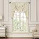 Loom and Mill Luxury Jacquard Waterfall Valance for Living Room, Elegant Damask Swag Window Valances with Beads, Beige Swag Curtains for Bedroom Banquet Holiday Decoration(W39Inch,1 Panel)