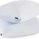 Serta Won't Go Flat Standard/Queen Size Set of 2 Down Alternative Cooling Bed Pillows, Extra Life Foam Core with Medium Support, Perfect for Back, Stomach or Side Sleepers, White