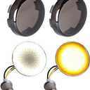 NTHREEAUTO 1157 LED Front Turn Signals 2 Inch Bullet Smoked Lens Cover Compatible with Harley Dyna Sportster Road King Street Glide Softail Iron 883, 2nd Gen SMD Bulbs (Amber/White (Halo SMD))