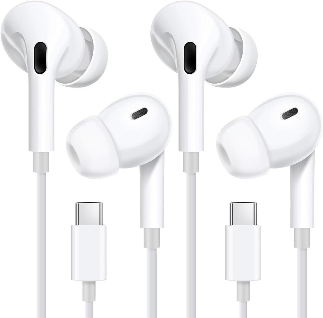 USB C Earbuds Wired USBC Headphones for iPhone 17 16 15 Pro Max 16e 15 16 Plus, Ear Buds in-Ear Earphones Wired Type C Ear Phones with Microphone & Volume Control HiFi Stereo Noise Cancelling -2Packs