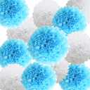 Blue Party Decorations Paper Pom Poms for Baby Shower, Wedding, Birthday, Wedding, Graduation, Outdoor Decor 18 pcs