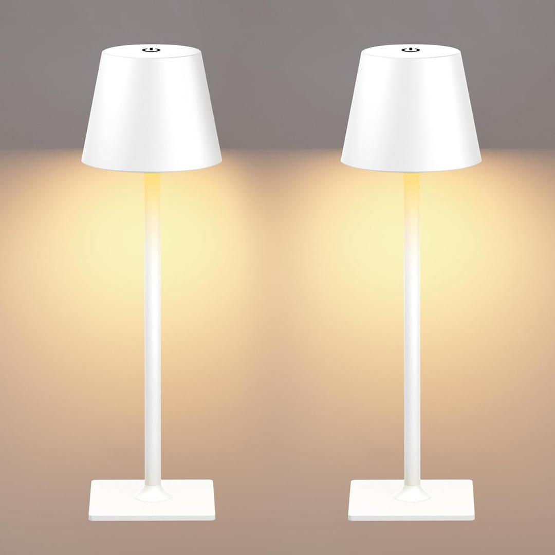 Yogaret White Cordless Table Lamp Set of 2 for Patio Restaurant Home Dinner Kitchen