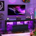 HOUAGI LED TV Stand for Televisions up to 55 Inchs,Modern Entertainment Center with Storage Drawer and Glass Shelf, TV Console Table for Living Room,Bedroom (Black, 50in) (51in)