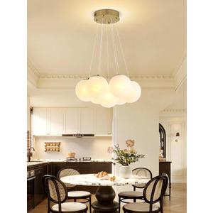 Modern Bubble Chandelier Lighting 7-Light Mid-Century White Glass Globe Chandeliers Cluster Pendant Light Gold Finish Hanging Chandelier for Bedroom Living Room