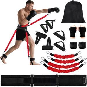 Boxing Resistance Bands Set for Boxing MMA Martial Arts Training Equipment, 150lbs Exercise Bands with Cuffs & Belt, Workout Band for Resistance Training Enhance Explosive Power/Speed/Agility