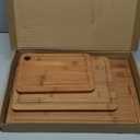 Bamboo Cutting Board for Kitchen, Wooden Cutting Board 3-Piece Set with Non-Slip Mat Deep Juice Groove and Built-In Handles, Wood Cutting Board for Meat Vegetables Fruit Ideal Gift for the Home (Carbonized brown)