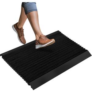 Matace 23.6x15.7 Heavy Duty Aluminum Outdoor Doormat, 100% Nylon Brush, All-Season, All-Weather, Waterproof, Non-Slip, Noiseless, Front Door, Porch, Garage, Mud Room, Patio Entrance Door Mat, Black (1'4" x 1'11" (Rectangular))