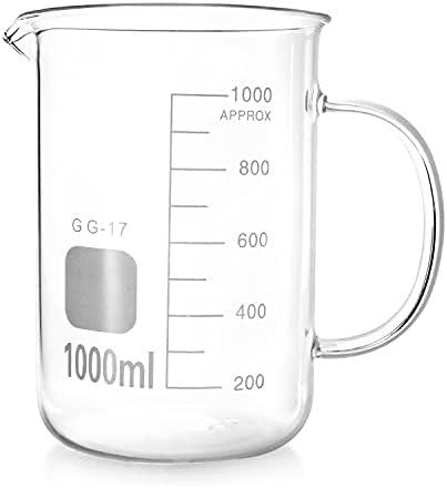 QWORK Beaker with Handle, 1000ml/33.81oz Measuring Cup, Borosilicate Glass,Beaker Mug with Pouring Spout
