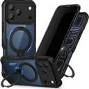 Privacy Case for iPhone 17 Pro Max Case with Stand, Compatible with MagSafe, Full-Body Phone Case with Built-in 9H Tempered Glass Privacy Screen Protector and 360 Rotating Magnetic Stand Ring -Black