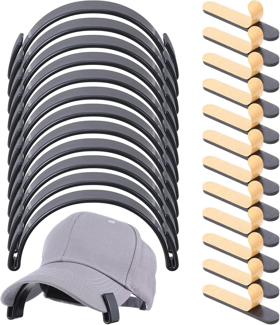 12 PCS Hat Brim Bender  Adjustable Baseball Cap Curving Band with Adhesive Pads  Durable ABS Plastic Hat Shaper for Perfect Brim Curve (Black)