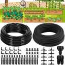 Drip Irrigation System Kit Garden Watering System 200ft 1/4 Inch Soaker Hose 100ft 1/4 Inch Drip Irrigation Tubing with Distribution Tubing and Accessories for Garden Greenhouse Patio Lawn