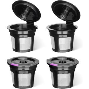 Reusable K Cups for Keurig K Elite, K Classic, K Compact, K Latte, K Select and All 2.0 & 1.0 Coffee Makers, 4 Pack K Cup Coffee Filters - Black