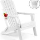 FUNBERRY Folding Adirondack Chair, All Weather HDPE Fire Pit Chairs with Cup Holder for Outdoor (1 Pack, White)