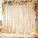 10x10FT White Wrinkle Free Backdrop Curtains with Lights String for Parties - Photo Curtain Backdrop with Lights for Wedding Decorations, Bridal Baby Shower Birthday Party Photography Background