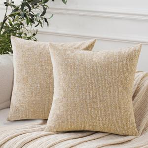 Artcest Set of 2 Soft Decorative Throw Pillow Covers Cozy Textured Cushion Cases for Couch Bed and Living Room, 18"x18" (Wheat)