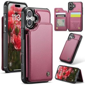 Bemal for iPhone 17 Wallet Case with Card Holder, RFID Blocking, Flip Folio Leather Kickstand for Men and Women, Durable Shockproof Protective Phone Cover, Wine Red