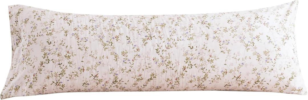 ECOCOTT 100% Washed Cotton Pillowcase for Hair and Skin Linen Feel Soft Comfortable Breathable 1 Pcs Pillow Case with Envelope Closure Body Size (20"x54") (Mini Green Leaves Floral)