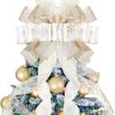 Christmas Tree Topper Bow, 52 Inch Large Tree Topper Bow with Streamers for Holiday Indoor Outdoor Decorations, Champagne, 1 Pcs