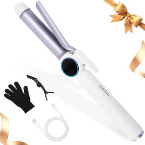 Cordless Curling Iron, Up to 400F USB 28MM 9000 mAh Rechargeable Cordless Hair Curlers Wireless Curling Wand with 4 Temps, 80 Mins Use Time Portable Ceramic Travel Curling Iron for Short & Long Hair