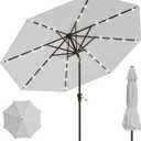 10FT Solar Umbrella 32 LED Lighted Patio Umbrella Table Market Umbrella w/Tilt and Crank, UV-Resistant Outdoor Umbrella for Pool, Garden, Deck, Light Gray