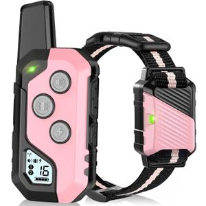 Shock Collar for Dogs, IP67 Waterproof Dog Training Collar with Remote, 3 Training Modes with Beep, Vibration, and Safe Static, Rechargeable E Collar for Large Medium (1 Pack, Pink)