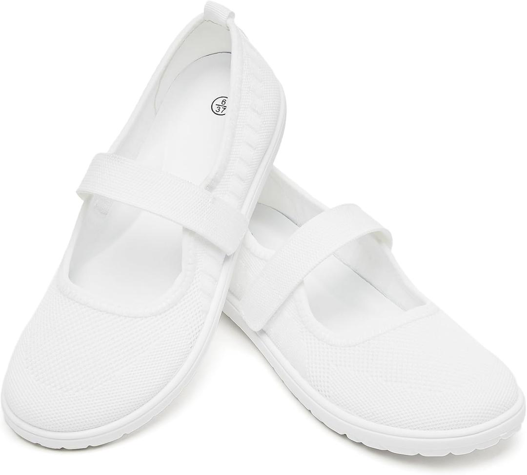 Waluzs Wide Toe Box Flats Shoes Women Knit Ballet Flats Mary Jane Dress Flat Wide Width Walking Shoes Slip-on with Strap, Size 11
