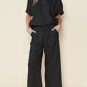 BXBY Women's 2 Piece Outfit Set Summer Lounge Going Out Matching Set Short Sleeve T-Shirt Wide Leg Pants Casual Wear Black (Black, S)