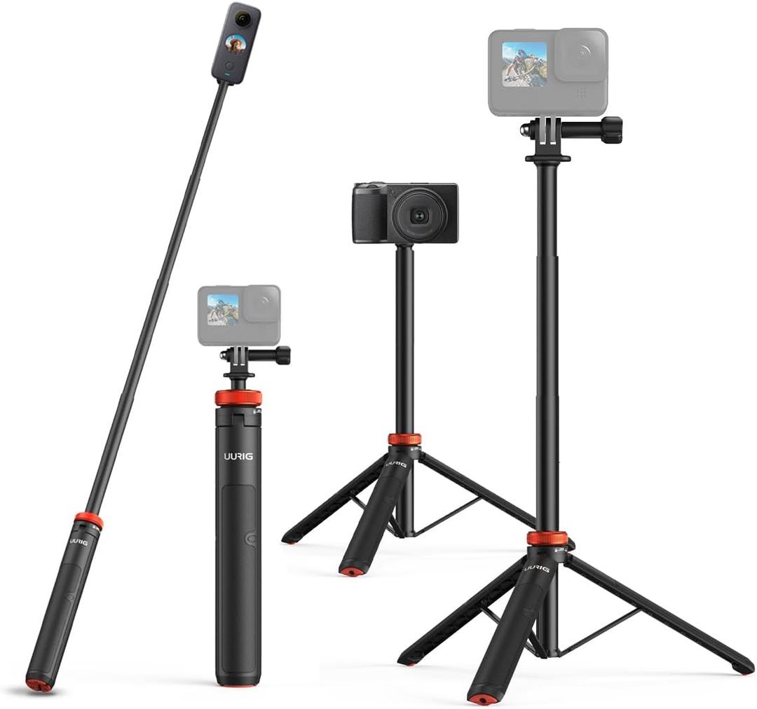 UURig Extendable Selfie Stick Tripod for GoPro Max Hero 10 9 8 7 6 5 4, DJI Osmo Action, Insta 360 One R and More Action Camera50.7''