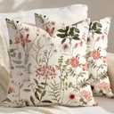 Corduroy Throw Pillow Covers 18x18 - Set of 2 Decorative Spring Pillow Covers with Zipper Farmhouse Decor Cottage Throw Pillowcases for Couch Sofa Living Room Home Bedroom, PK Floral