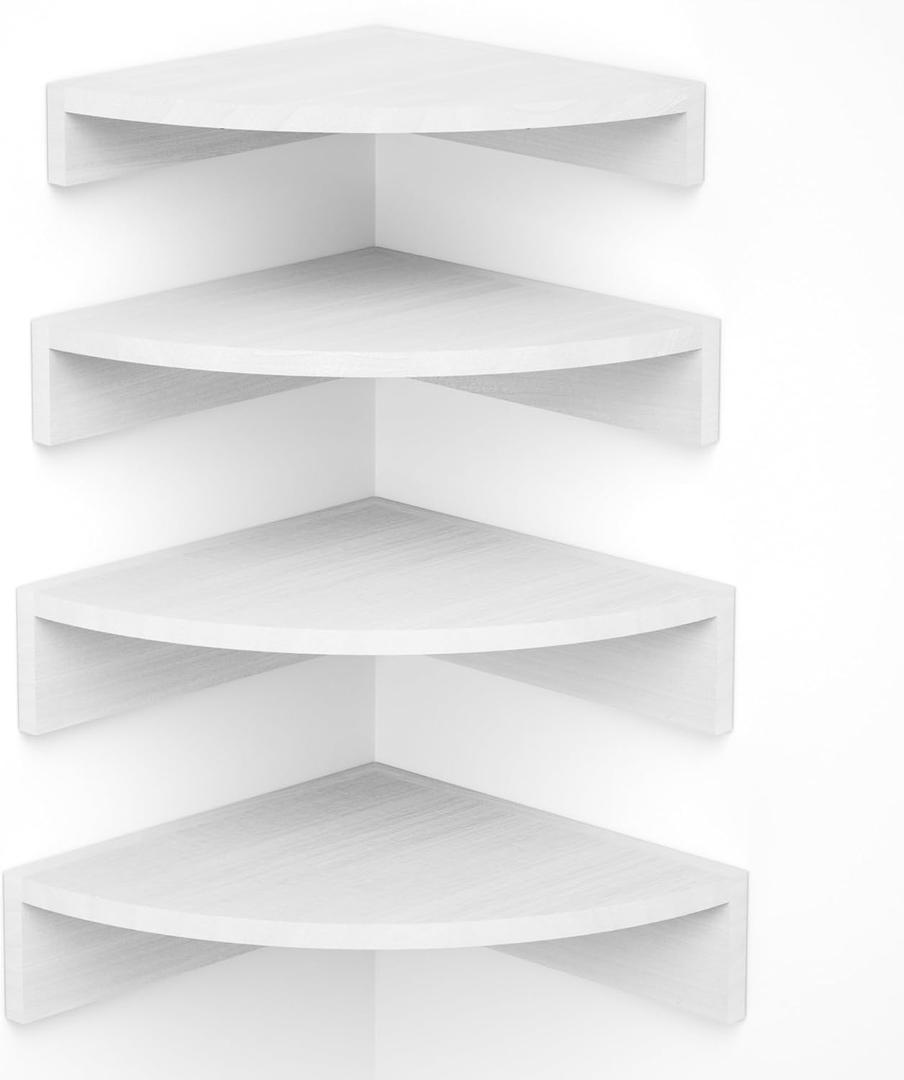 Alsonerbay White Corner Shelf Wall Mount, Set of 4 Floating Shelves for Storage and Display, Large Wooden Shelves for Bedroom, Living Room, Bathroom, Entryway, Garage Alsonerbay White Corner Shelf Wall Mount, Set of 4 Floating Shelves for Storage and Display, Large Wooden Shelves for Bedroom, Living Room, Bathroom, Entryway, Garage