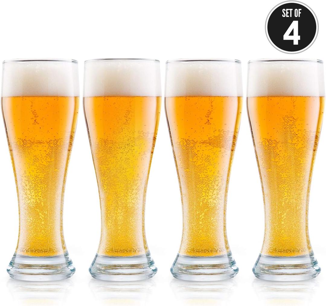 DU VINO USA Made Nucleated Pilsner Glasses- Etched Beer Glass for Better Head Retention, Aroma and Flavor - 16 oz Craft Beer Glasses for Beer Drinking Bliss - 4 Pack