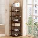 Vertical Shoe Rack - Tall Narrow Shoe Rack Organizer for Small Spaces,7 Tier Bamboo Shoen Shelf for Entryway,Closet,Corner,Doorway,Skinny Shoe Shelf Space Saving Shoe Storage,Free Stackable DIY
