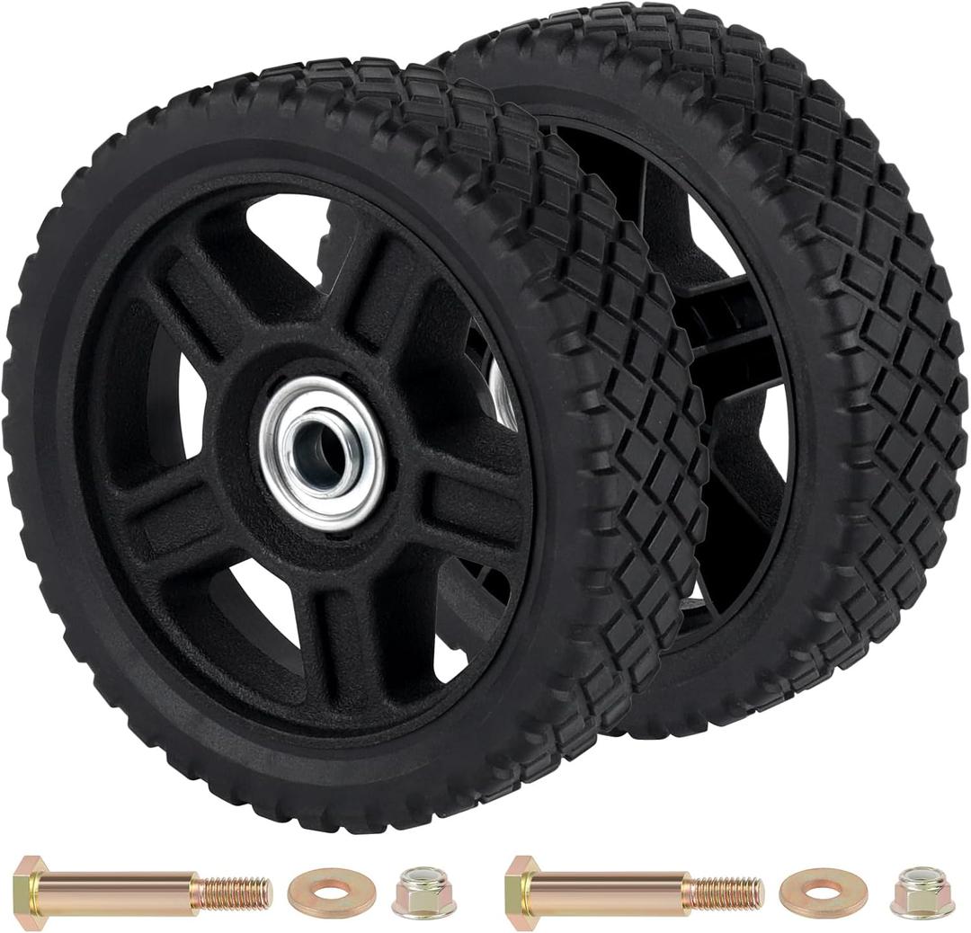 CheeMuii 6 Inch Lawn Mower Wheels 2 Pack 6" Push Mower Wheels with Bolts Gaskets and Lock Nuts Kit Fit for Most Standard push Lawn Mowers/Generator/Garden Tiller/Handtruck