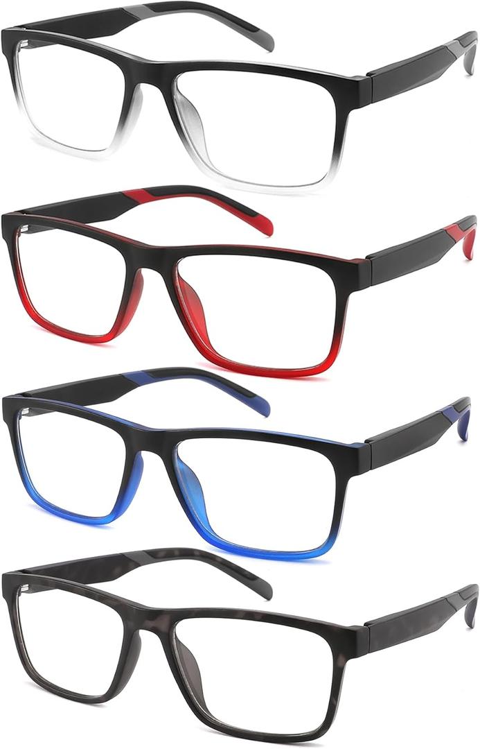 4 Pack 1.75 Reading Glasses Men Readers Computer Blue Light Blocking Fashion and Comfortable Spring Hinge Eyeglasses