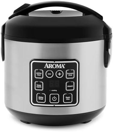 AROMA Digital Rice Cooker, 4-Cup (Uncooked) / 8-Cup (Cooked), Steamer, Grain Cooker, Multicooker, 2 Qt, Stainless Steel Exterior, ARC-914SBD