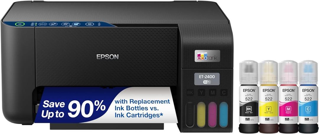 Epson EcoTank ET-2400 Wireless Color All-in-One Cartridge-Free Supertank Printer with Scan and Copy  Easy, Everyday Home Printing, Black
