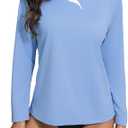 Halcurt Women's Long Sleeve Rash Guard Swim Shirt with Built in Bra Lightweight UPF50+ Quick Dry Swimsuit Top Blue 2XL