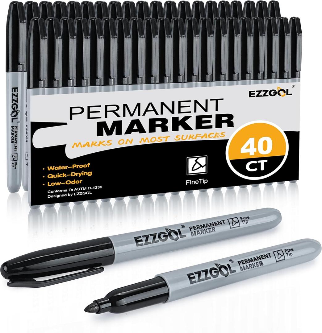 Black Permanent Markers Bulk, 40 Packs Fine Tip Permanent Markers, Waterproof Markers, Premium Smear Proof Pens, Quick Drying, Office Supplies for School, Office, Home