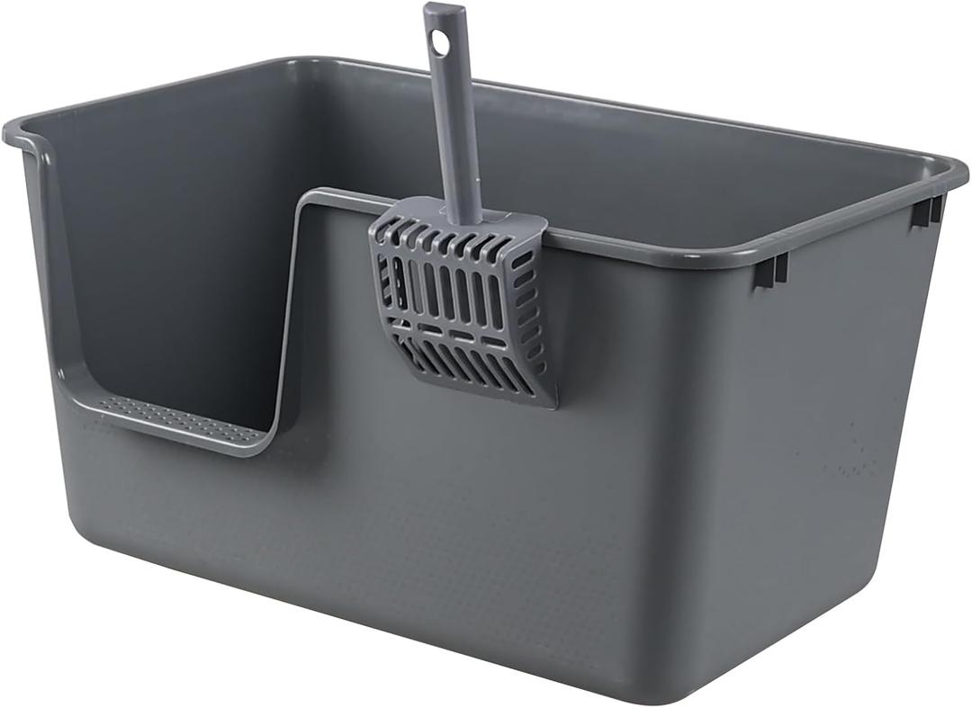High Side Plastic Cat Litter Box, Large Cat Litter Box Basin, Gray