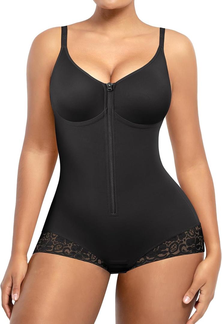 SHAPELLX Shapewear for Women Tummy Control Half Body Shaper Snatched Zipper Butt Lifting Faja Colombiana Bodysuits for Women (Large, Black)