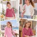 3 Pack Girl's 3/4 Sleeve V Neck Tops | Casual, Chest Ruched Tees, Regular Fit Shirts, Kids, School Day, Layering, Daily Wear, 5-14 Years