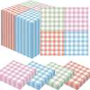 2 x 100 Pcs Gingham Pastel Checkered Napkin 2 Ply Disposable Scalloped Cocktail Napkins Plaid Paper Decoration for Wedding Birthday Beverage Fiesta Baby Shower 6.5 x 6.5 Inches