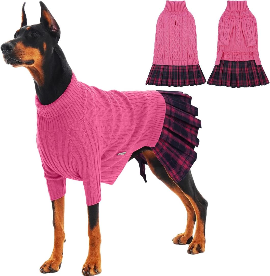IECOii Girl XXL Dog Sweater Dress, Cozy Cable Knit Dog Sweater for Large Dogs Girl, Pink, XXLarge, 2XL Pet Pullover Knitted Dress for Winter, Turleneck with Sleeve, Warm Sweaters for Female Pitbull (XX-Large(Chest:27.95 in/71 cm))