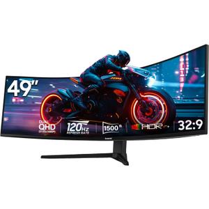 Gawfolk 49 Inch Curved Gaming Monitor, 5120x1440 Dual QHD, 120Hz, 1500R, AMD FreeSync, 32:9, Height Adjustable Ultra-Wide Computer Screen for Multitasking