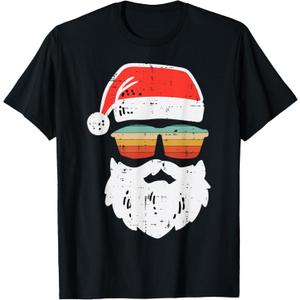 Santa Face Retro Sunglasses Christmas Xmas Men Women Kids T-Shirt (S, Black)