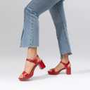 DREAM PAIRS Women's Platform Heels Block Chunky Open Toe Ankle Strap Heel Fashion Wedding Party Dress Sandals Shoes, Size 7.5, Red
