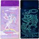 Unicorn Sleeping Bag for Kids, Glow-in-the-Dark Kids Sleeping Bags Make Fun Unicorn Gifts for Girls. Perfect for Sleepovers, Camping, Plush Nap Mat for Preschool, with Pillow Pocket, 8+ Hour Glow