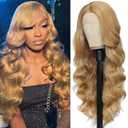 30 Inch Synthetic Lace Front Wig for Women - Honey Blonde HD Lace Wig - Glueless Pre Plucked Bleached Knots - Body Wave - Heat Resistant Fibre 180% Density