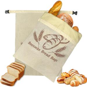 2 Pack Sourdough Beeswax Bread Bags for Homemade Bread Storage with Lining, Cotton Linen Reusable Breads Bag Beeswax Wraps for Food, Sourdough Breads Storage to Keep Fresh, Freezer Healthy Container